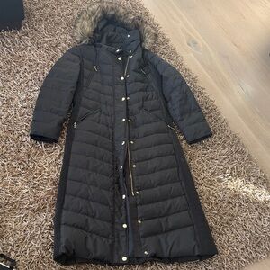 MICHAEL Michael Kors Black Puffer Maxi Coat with Fur Trim